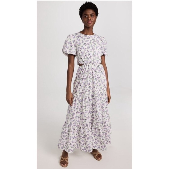 Wayf Women's Plaza Cutout Tier Maxi Dress Cutout Floral Lavender Ditsy Sz XS - Picture 1 of 6